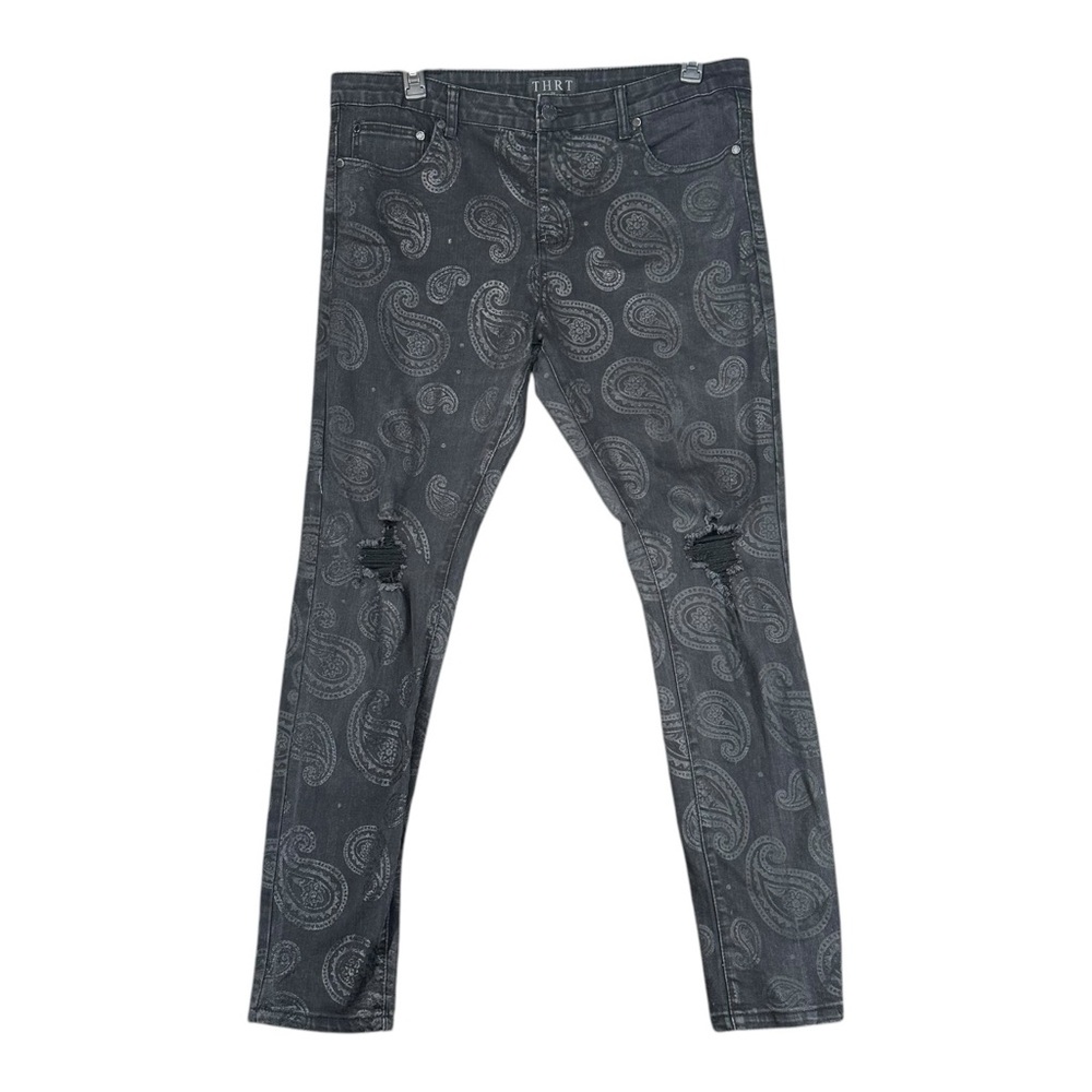 THRT Men’s 38 Black Paisley Jeans Denim Grunge Emo Street Distressed Stretch